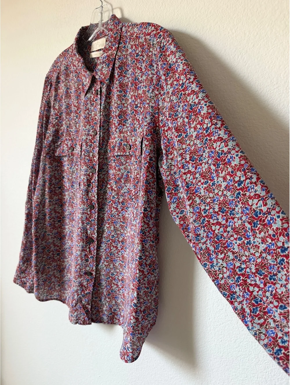 J. Crew 100% Silk Long Sleeve Button Up Floral Classic Shirt Women's Size 14